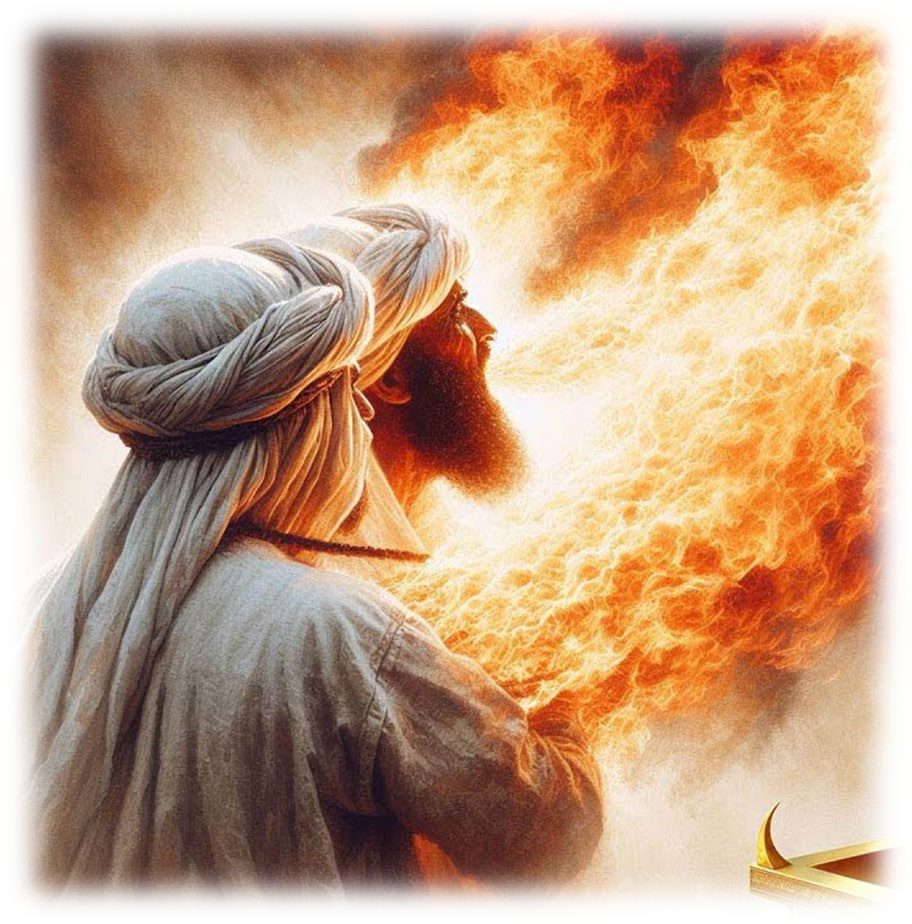 A robed priest engulfed in a sheet of flame